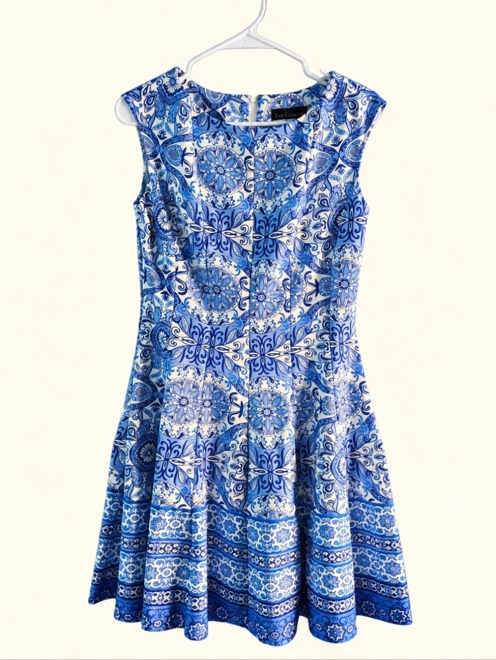 Blue & White Medallion Print Sleeveless Dress Sz 12
